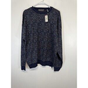 VtG Brandini Mens Multicolor  Pure Wool Graphic Pullover Sweater Blue L New